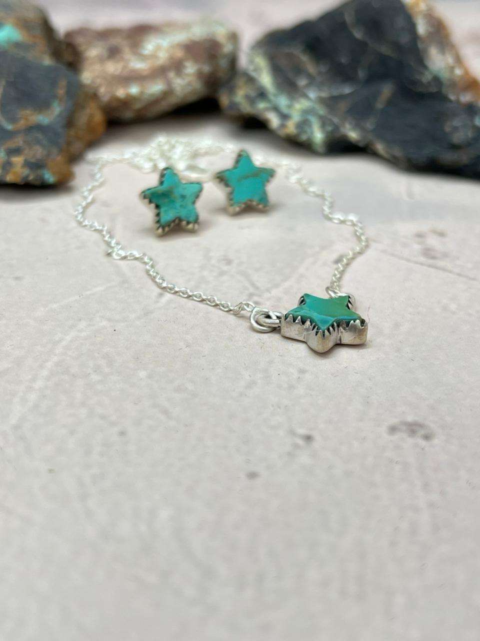 Handmade Sterling Silver Kingman Turquoise Necklace Earrings Set
