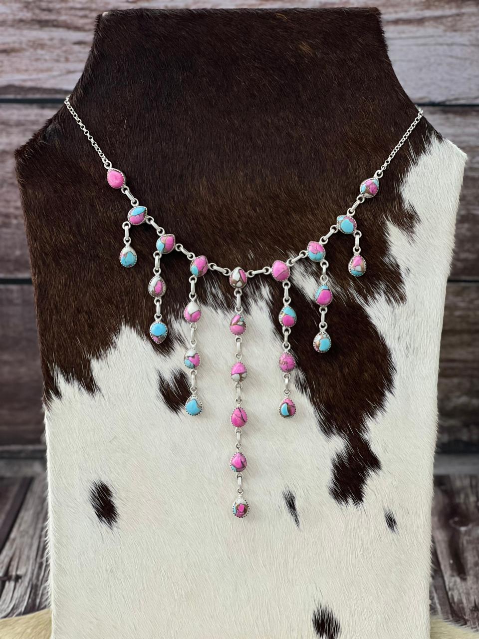 Handmade Sterling Silver Cotton Candy TurquoiseNecklace Nizhoni Traders LLC