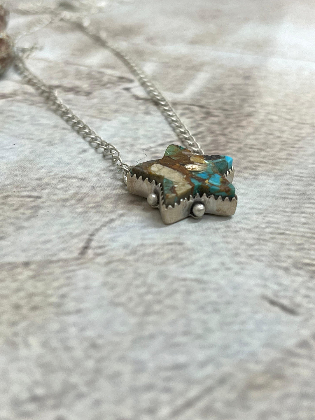 Handmade Sterling Silver Royston Turquoise Star Necklace with Signed Nizhoni Nizhoni Traders LLC