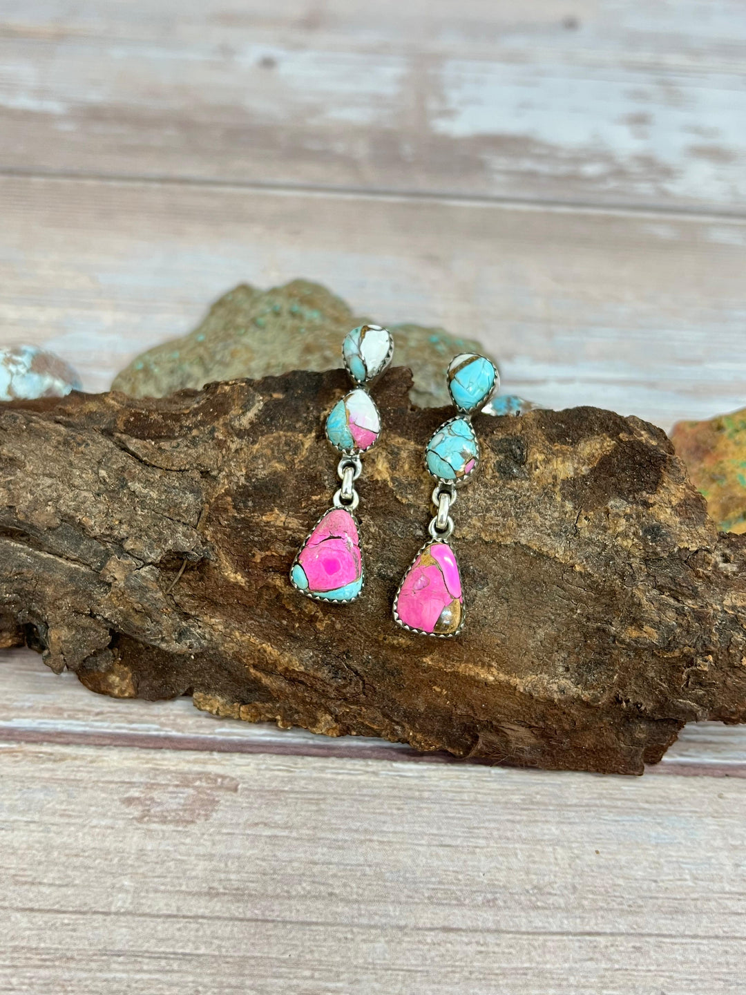 Handmade Sterling Silver Cotton Candy Turquoise Dangle Earrings