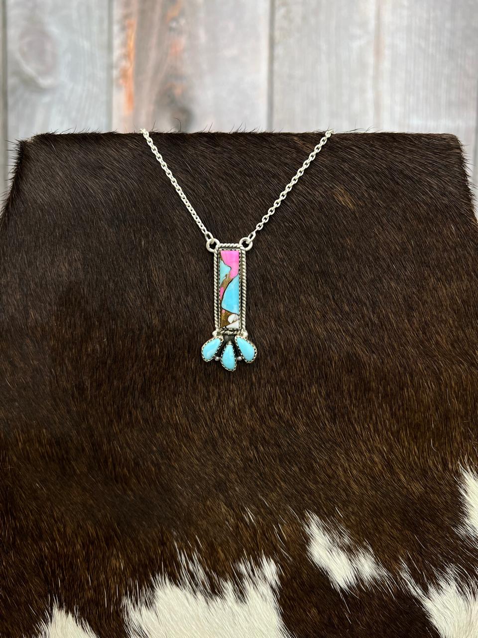 Handmade Sterling Silver Cotton Candy Turquoise Necklace