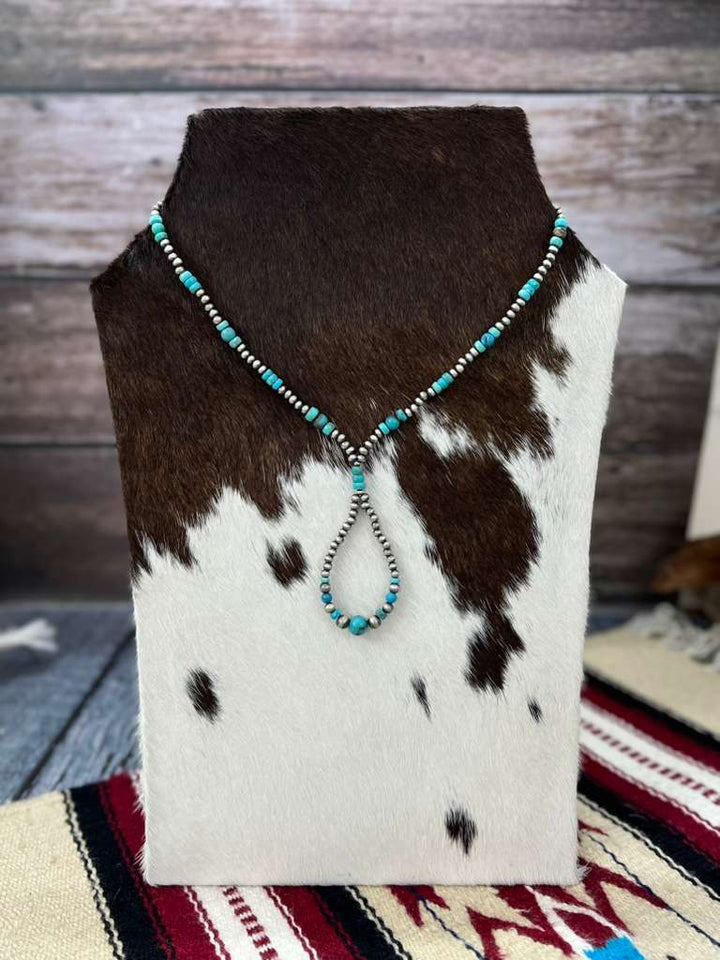 Handmade Sterling Silver Kingman Turquoise Beaded Necklace