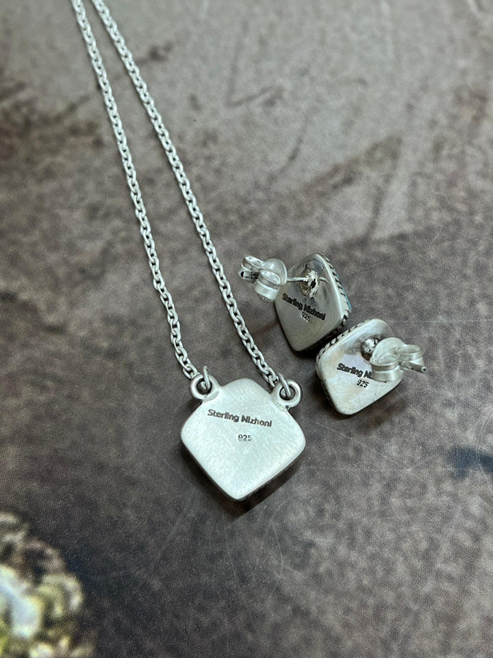 Handmade Sterling Silver Cotton Candy Turquoise Necklace & Earrings Set