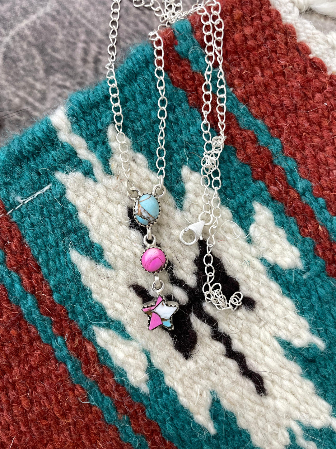 Handmade Sterling Silver Cotton Candy Necklace Signed Nizhoni