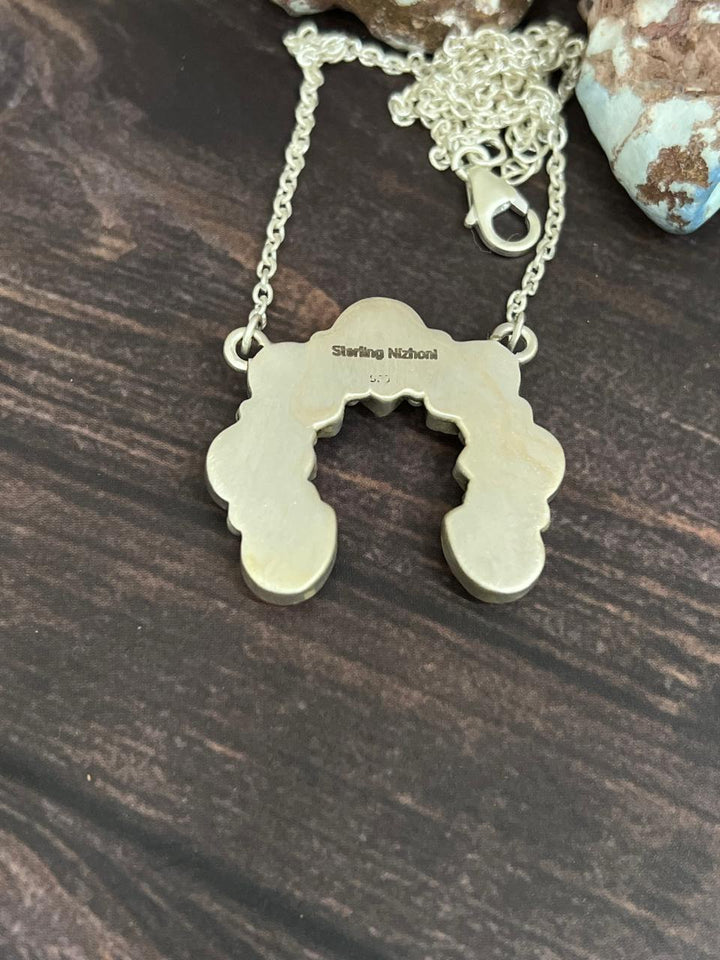 Handmade Sterling Silver Cotton Candy Turquoise Squash Blossom Necklace