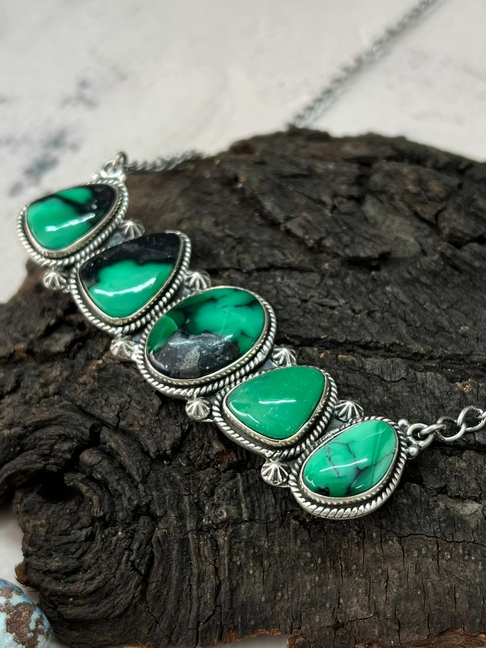 Handmade Sterling Silver Emerald Rose Necklace