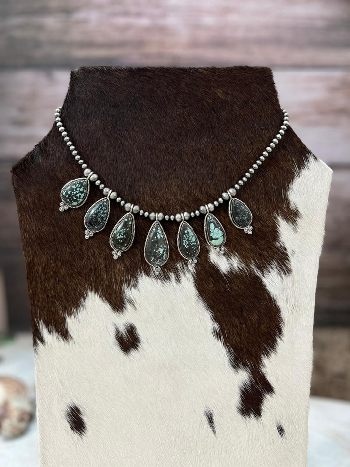Handmade Sterling Silver Lander Turquoise Beaded Necklace