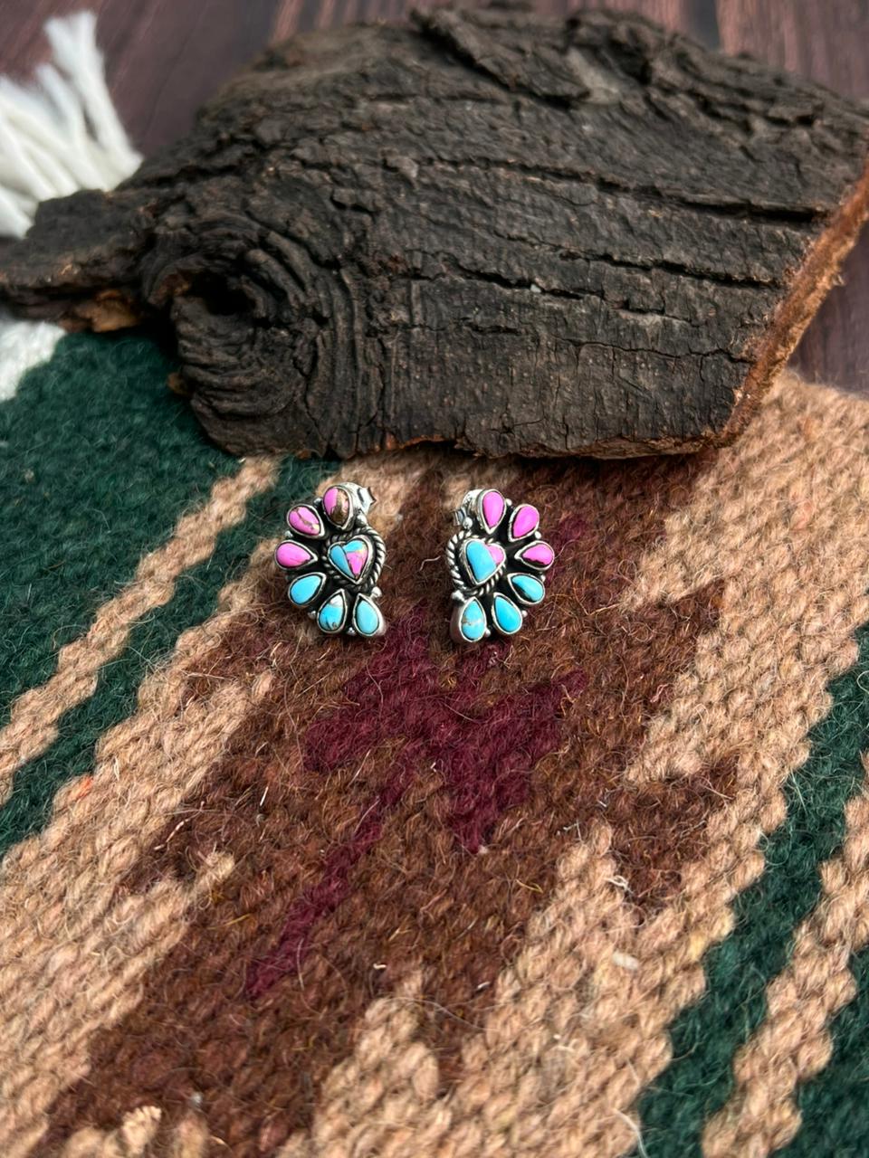 "Heart Collection" Handmade Sterling Silver Cotton Candy Post Studs Earrings