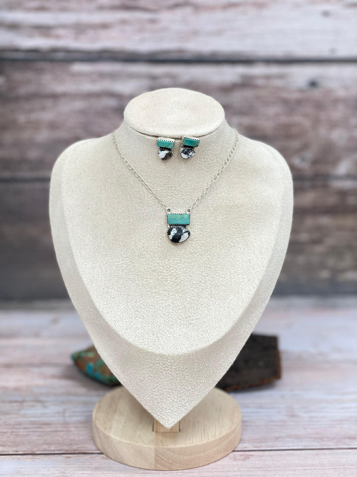 Into the Wild -Handmade Sterling Silver Kingman with White Buffalo Necklace & Earrings Set