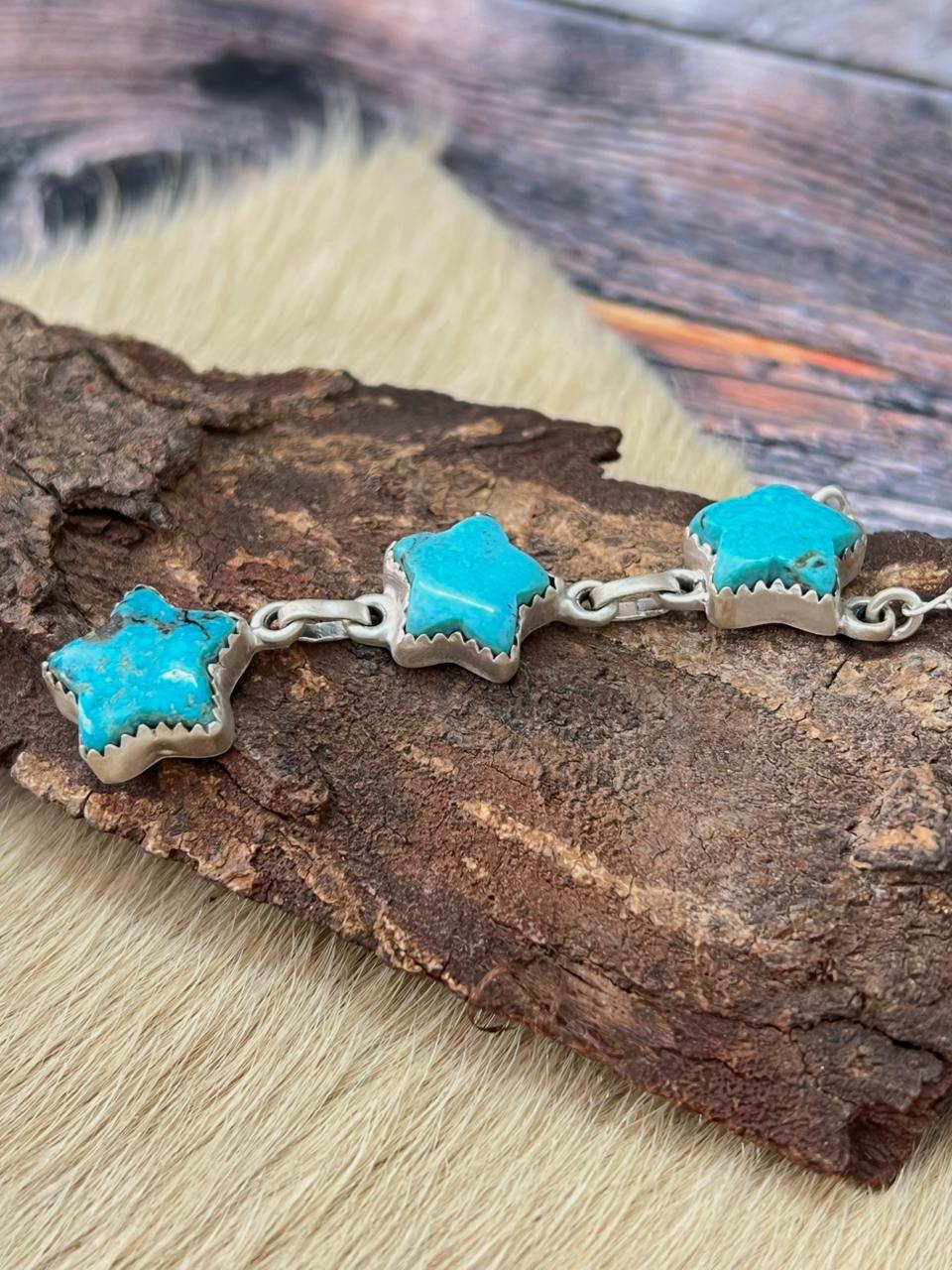 Handmade Sterling Silver Blue Turquoise Star Necklace Nizhoni Traders LLC