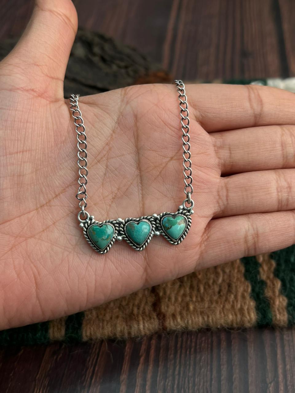 "Heart Collection" Handmade Sterling Silver Kingman Turquoise Necklace