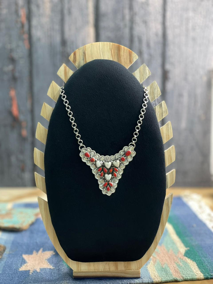 Handmade Sterling Silver White Buffalo with Red Opal Necklace