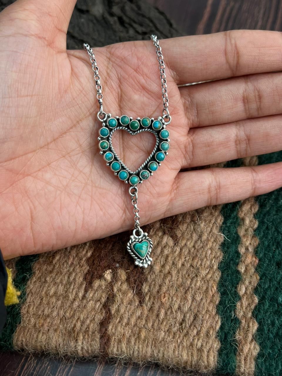 "Heart Collection" Handmade Sterling Silver Kingman Turquoise Necklace
