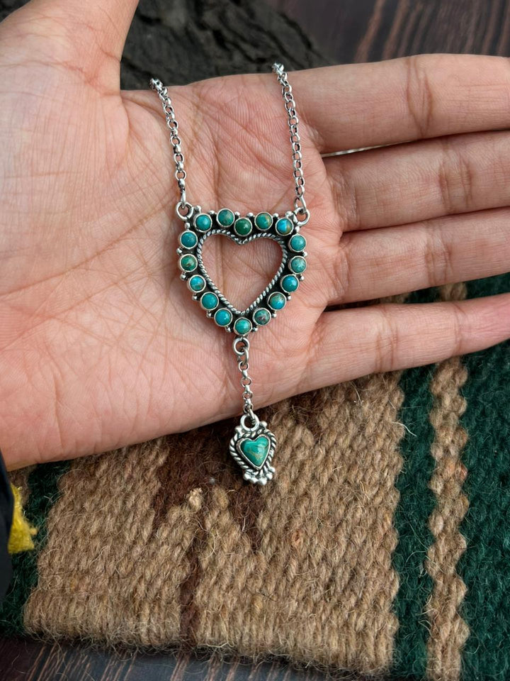 "Heart Collection" Handmade Sterling Silver Kingman Turquoise Necklace