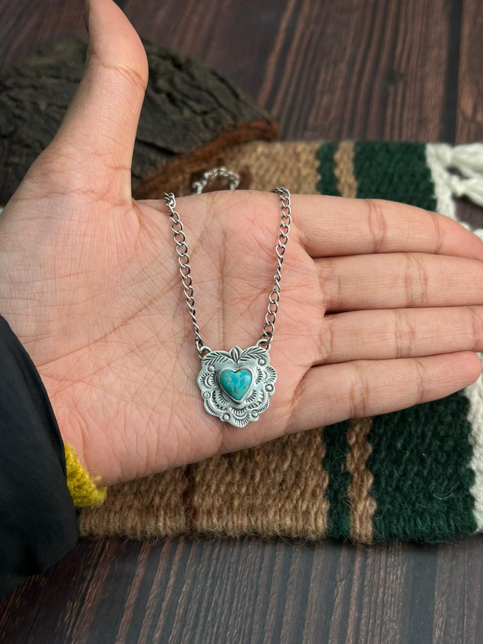 "Heart Collection" Handmade Sterling Silver Kingman Turquoise Necklace