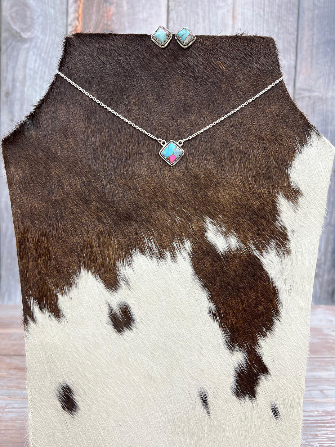 Handmade Sterling Silver Cotton Candy Turquoise Necklace & Earrings Set