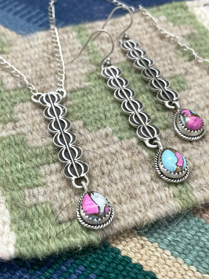 Handmade Sterling Silver Cotton Candy Necklace & Earrings Set