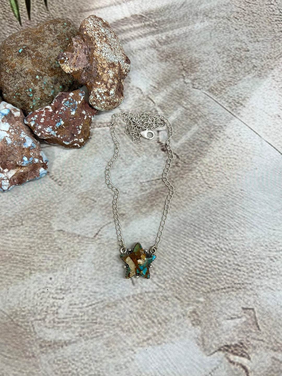 Handmade Sterling Silver Royston Turquoise Star Necklace with Signed Nizhoni Nizhoni Traders LLC