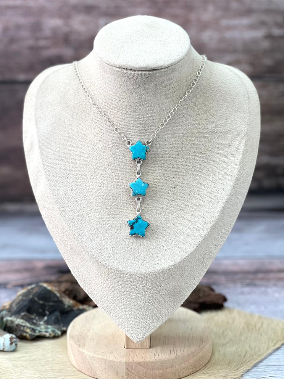 Handmade Sterling Silver Blue Turquoise Star Necklace Nizhoni Traders LLC