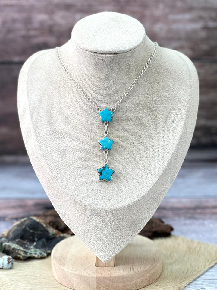 Handmade Sterling Silver Blue Turquoise Star Necklace Nizhoni Traders LLC