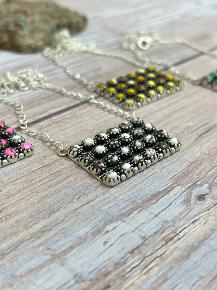 Handmade Sterling Silver Multi Stone Bar Necklace