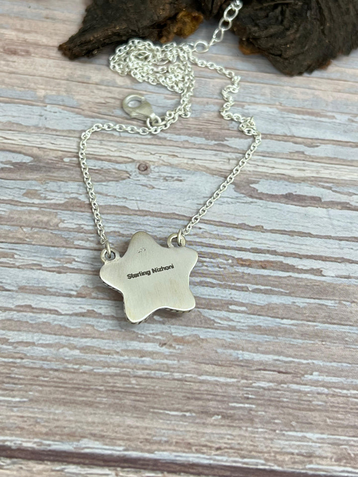 Handmade Sterling Silver Dahlia Rose Star Necklace with Signed Nizhoni Nizhoni Traders LLC