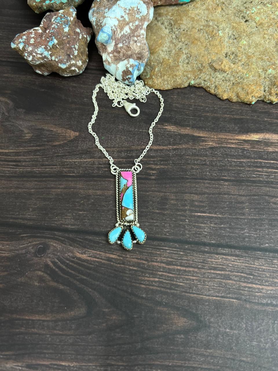 Handmade Sterling Silver Cotton Candy Turquoise Necklace