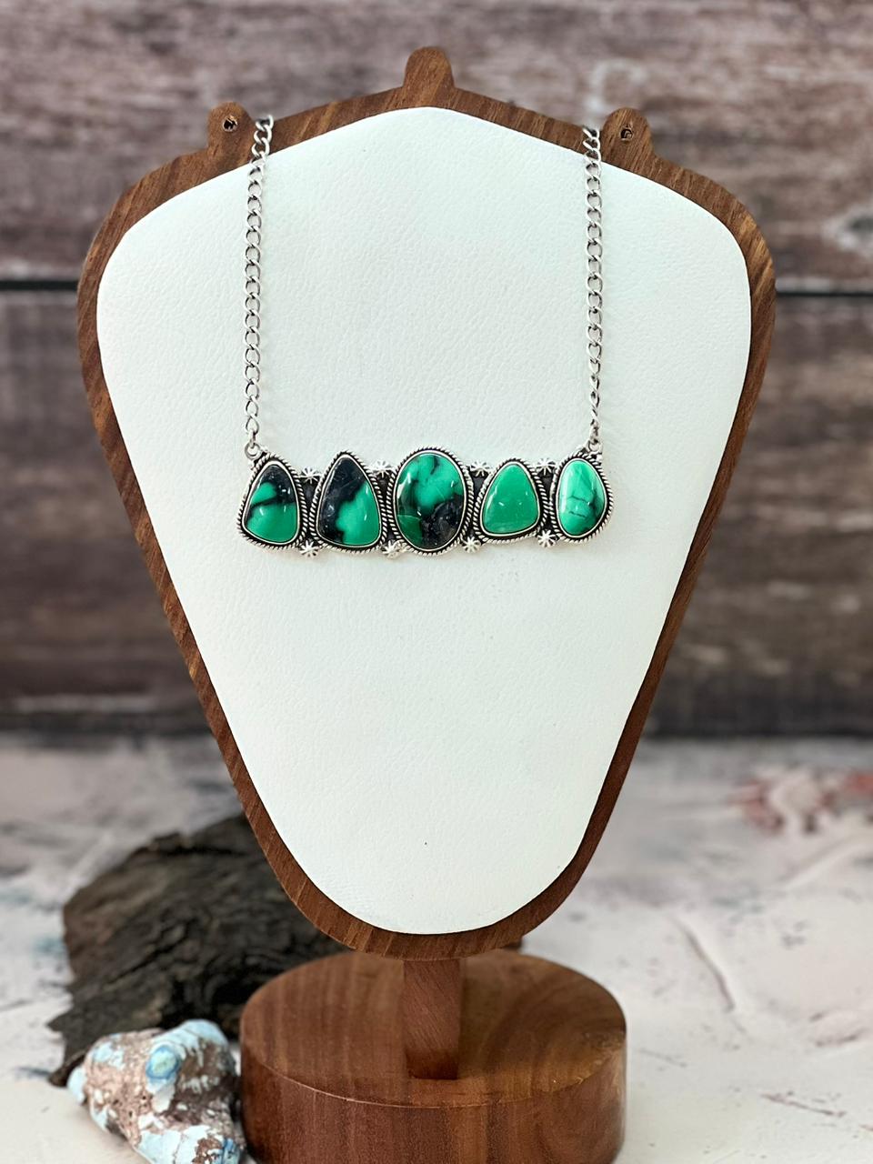 Handmade Sterling Silver Emerald Rose Necklace