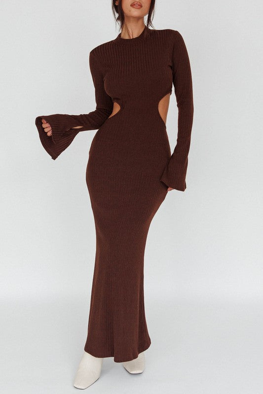 Chocolate Bell Sleeve Knit Maxi Dress