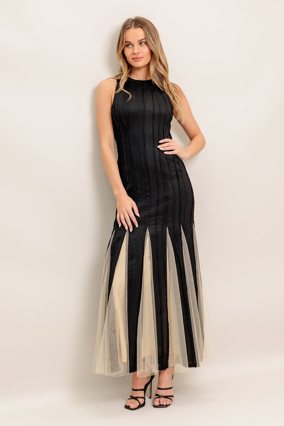 Noir Tulle Black Knit Maxi Dress