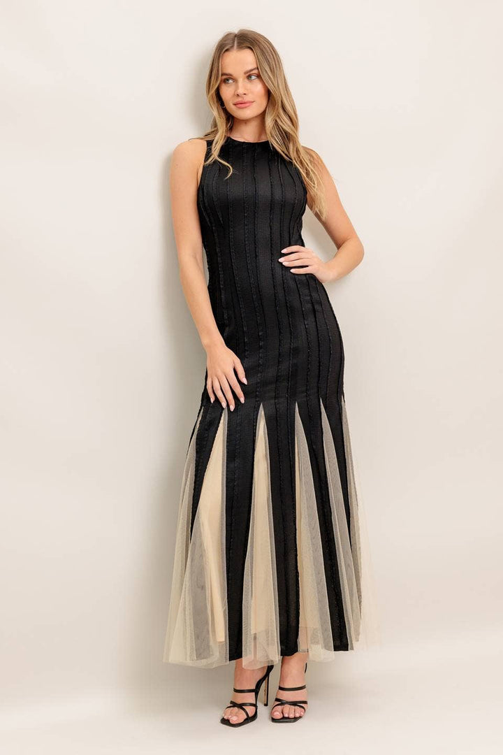 Noir Tulle Black Knit Maxi Dress