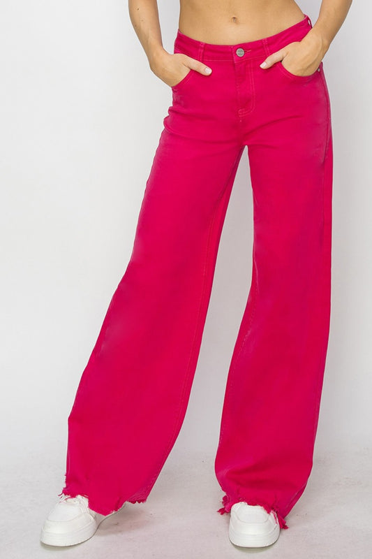 Risen High Rise Wide Leg Fuchsia Jean