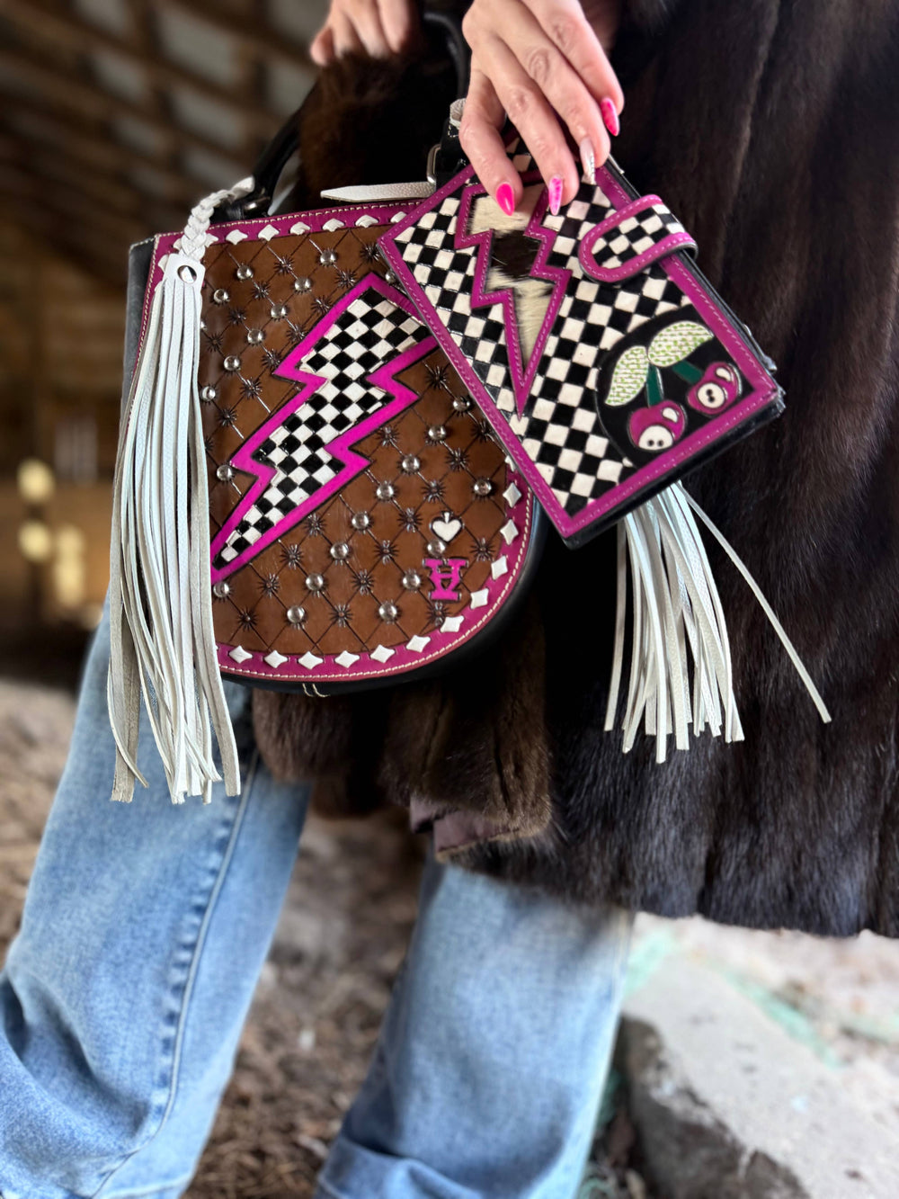 Pink Electric Rodeo Fringe Tote Neon Spur