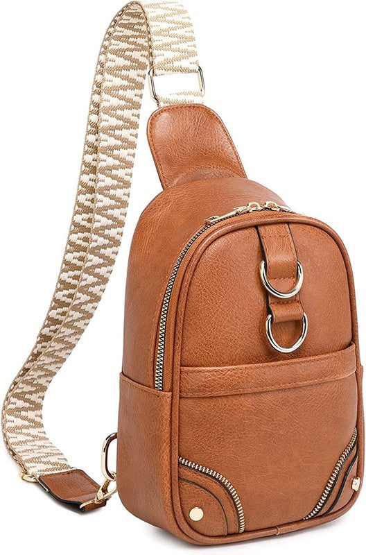 Gold Ring Zipper Sling Crossbody Bag