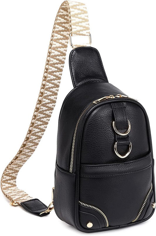 Gold Ring Zipper Sling Crossbody Bag