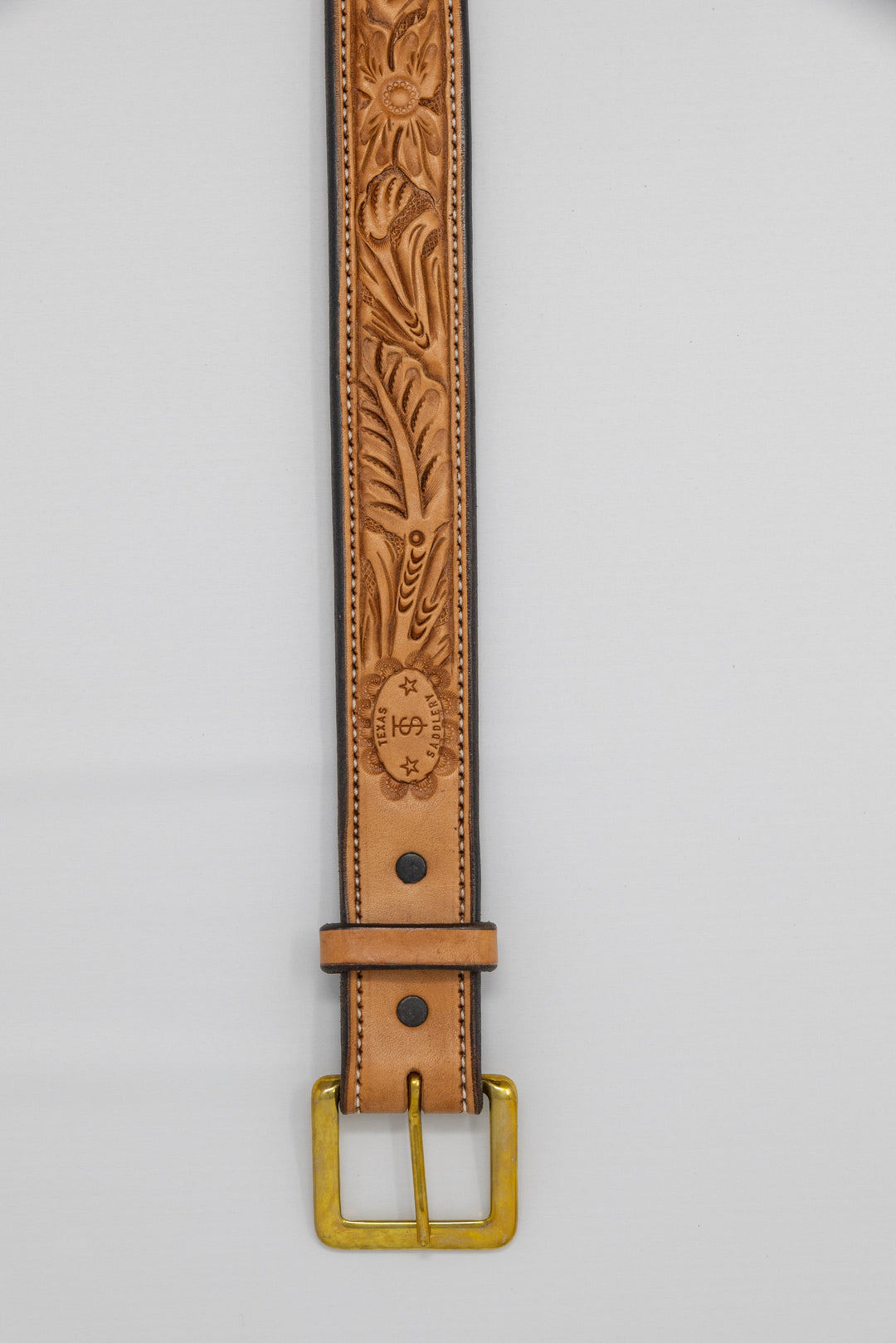 Saddle Tan Floral Leather Belt