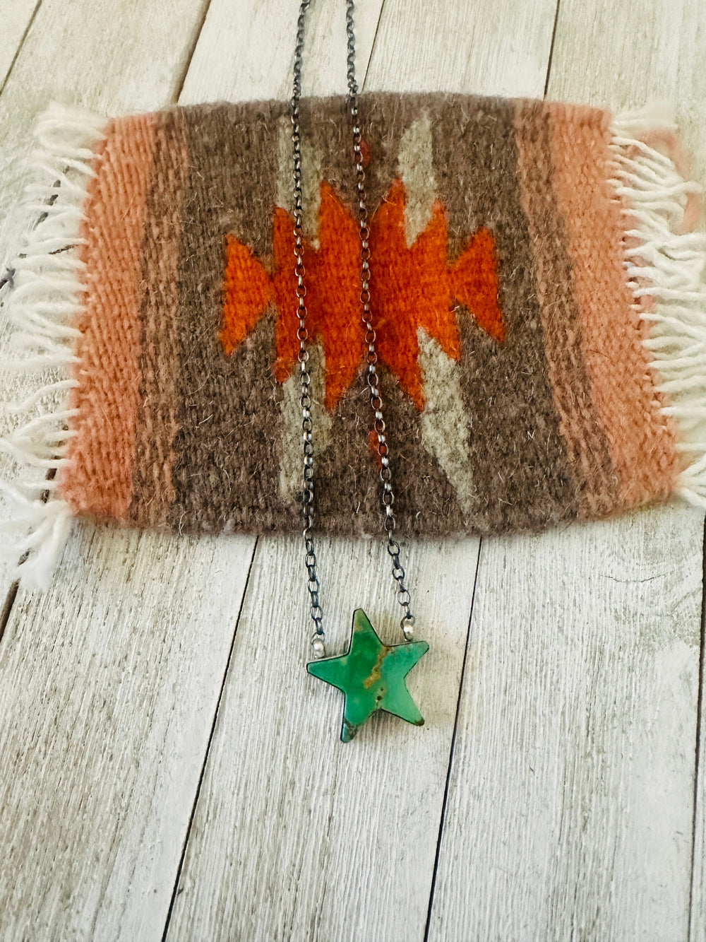 Handcrafted Sterling Silver & Turquoise Star Necklace- Green Nizhoni Traders LLC