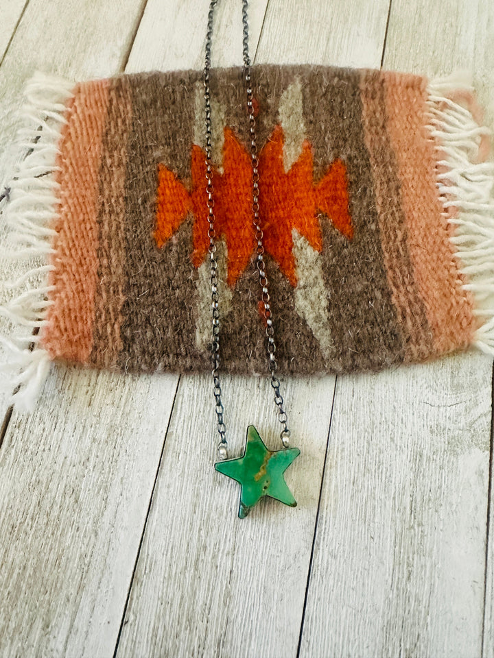 Handcrafted Sterling Silver & Turquoise Star Necklace- Green Nizhoni Traders LLC