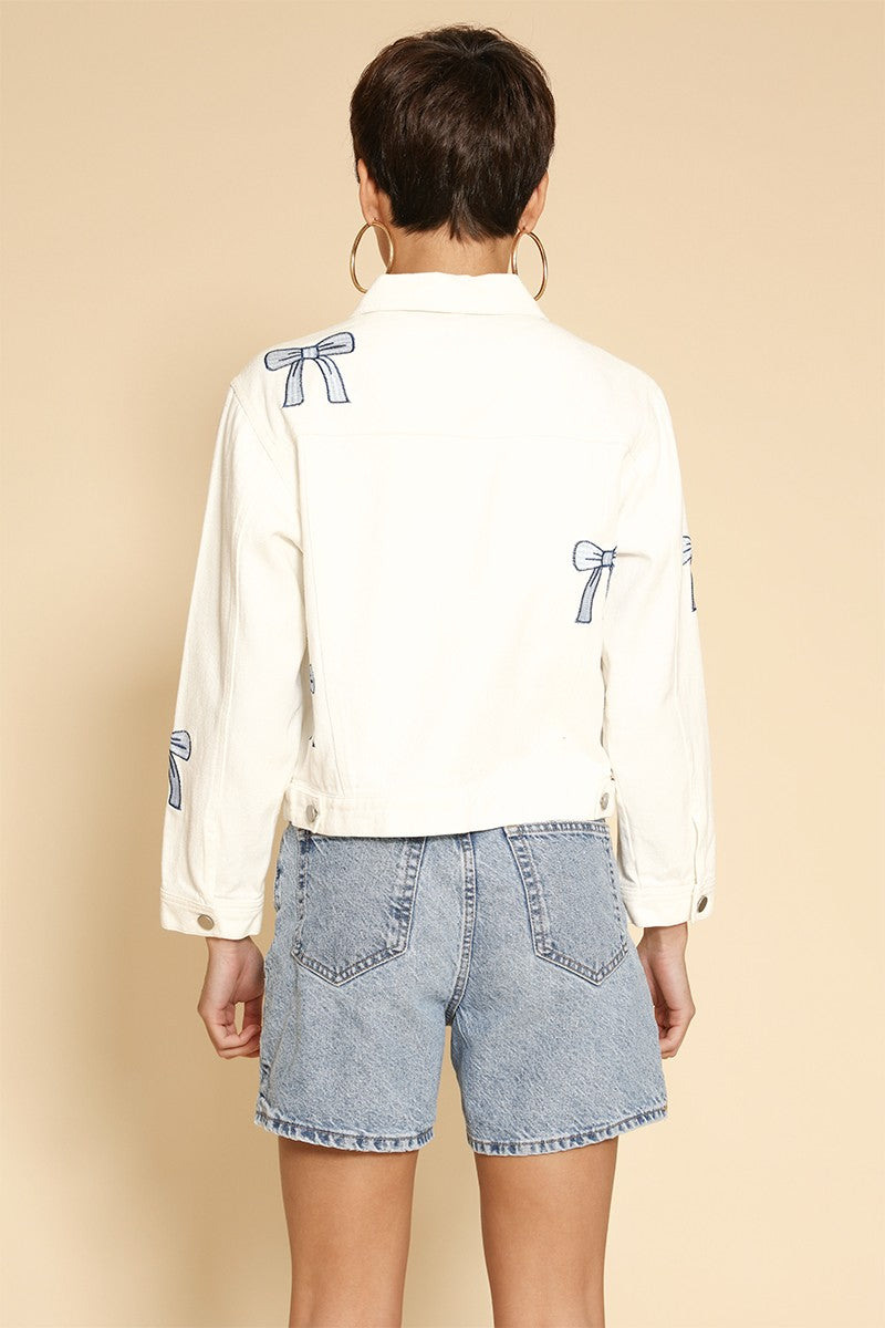Embroidered Blue Bow Denim Jacket