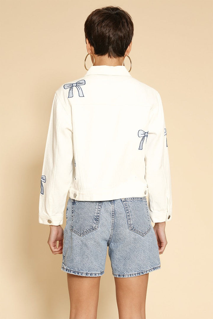 Embroidered Blue Bow Denim Jacket