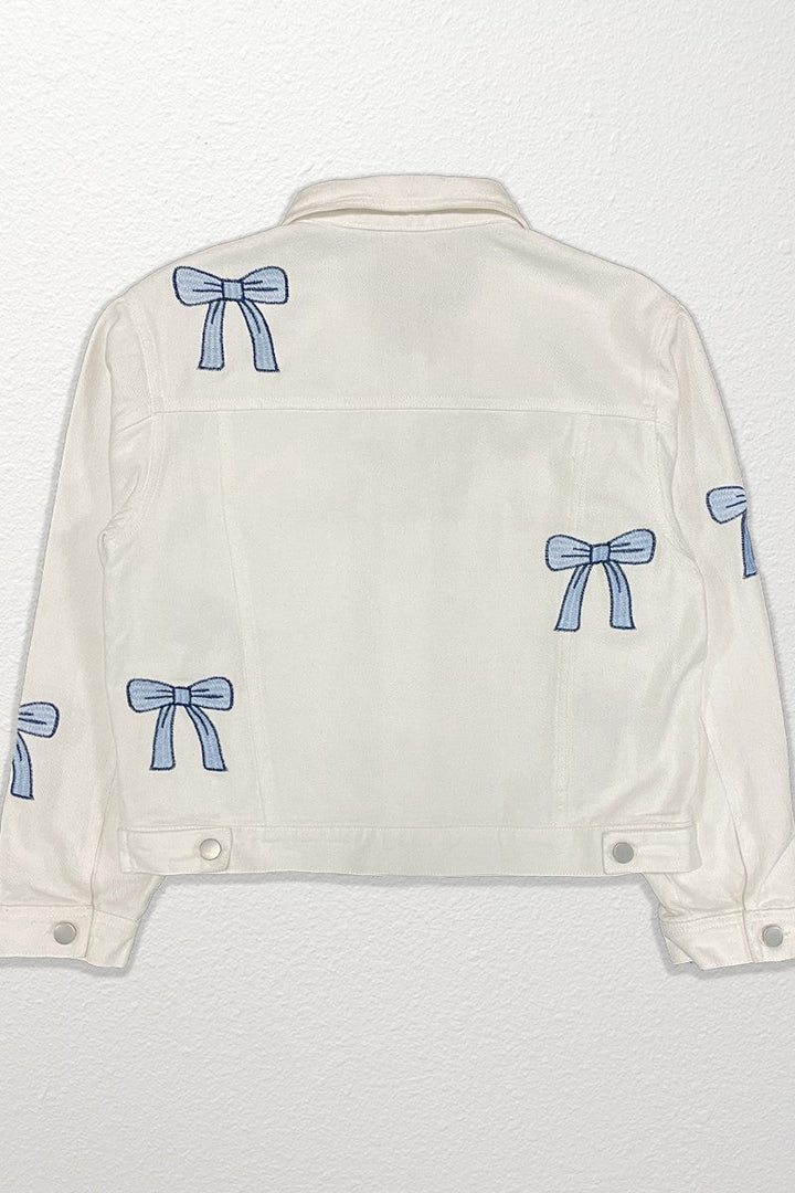 Embroidered Blue Bow Denim Jacket