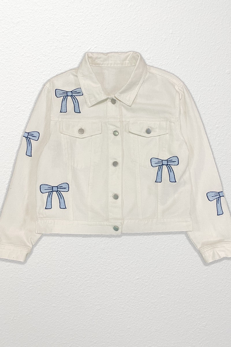 Embroidered Blue Bow Denim Jacket