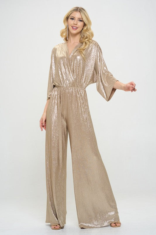 Gold Kimono Sleeve Wide Leg Jumpsuit