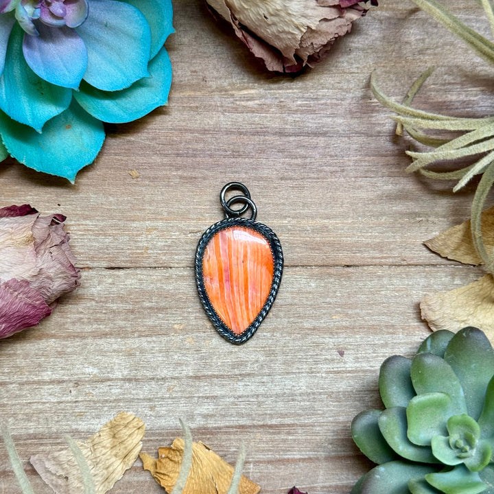 Sterling Silver Necklace + MJ Orange Spiny Oyster Teardrop Charm The Bijoux FAB Jewelry