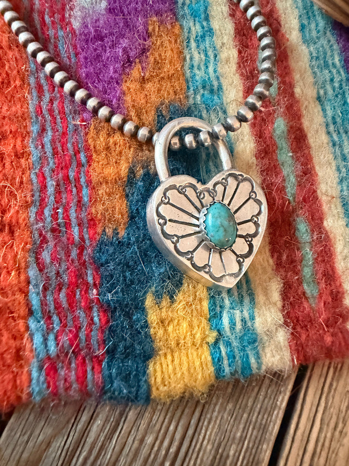 Handcrafted Sterling Silver & Turquoise Heart Locket Pendant Nizhoni Traders LLC