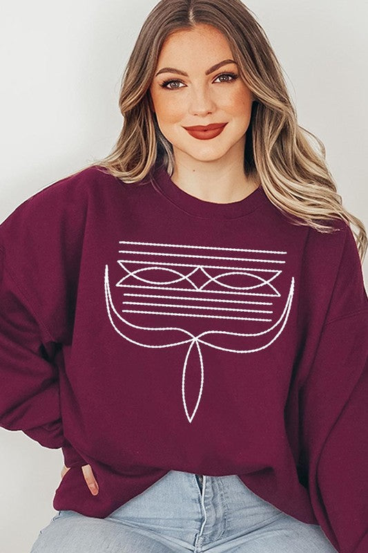 Western Boot Stitch Graphic Fleece Sweatshirt