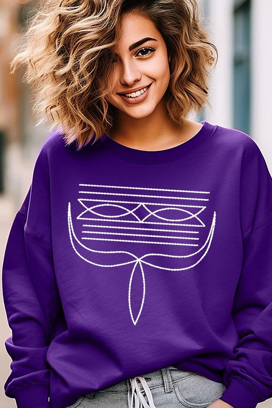 Western Boot Stitch Graphic Fleece Sweatshirt