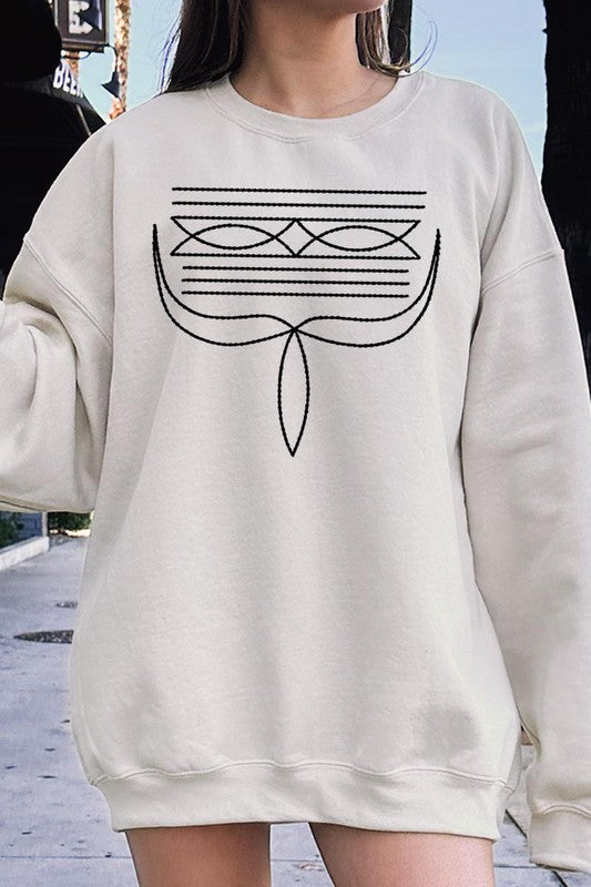 Western Boot Stitch Graphic Fleece Sweatshirt