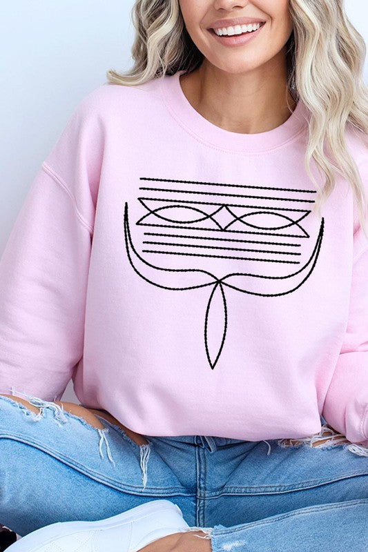 Western Boot Stitch Graphic Fleece Sweatshirt