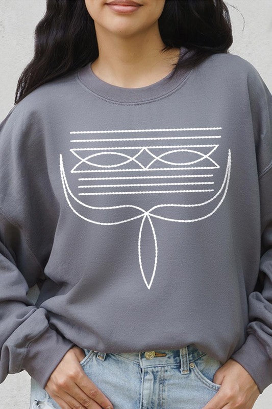 Western Boot Stitch Graphic Fleece Sweatshirt